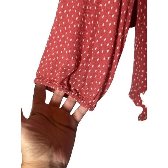 Market & Spruce Red White Polka Dot Long Sleeve Button Down Shirt Women Sz L - Picture 3 of 11